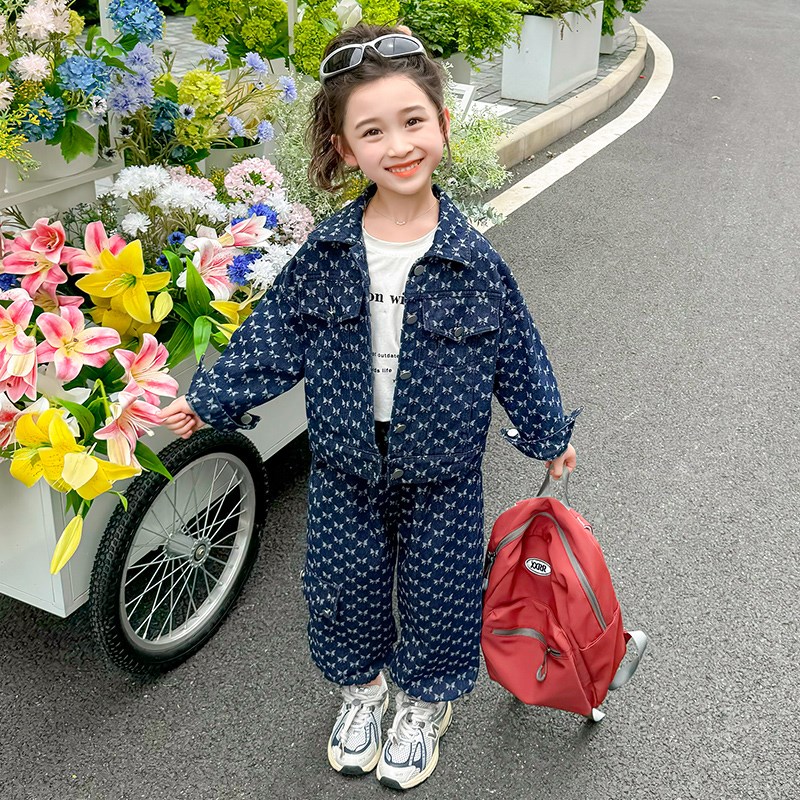 热销儿童春秋季新款2024女小童长袖韩版休闲宽松套装外套女宝宝秋