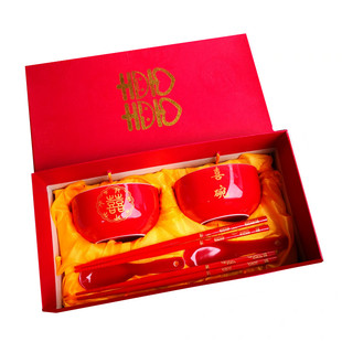 婚庆用品龙凤喜碗结婚碗筷套装陶瓷红色面M碗汤碗夫妻敬茶对碗对