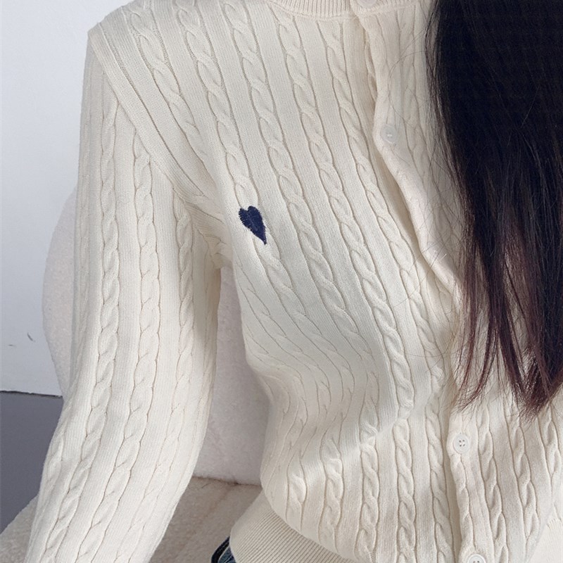 M4770刺绣老钱风针织衫外套女绞花线衣春季麻花毛衣开衫上衣