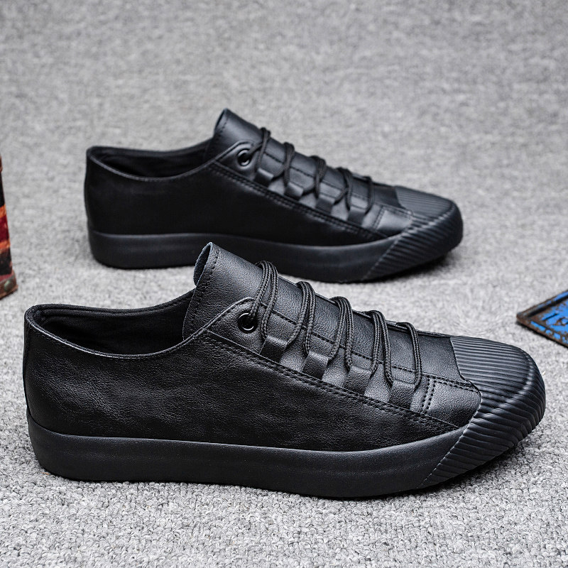 秋季男鞋低帮休闲皮鞋男士小黑鞋韩版潮流百搭透气鞋男防臭板鞋子