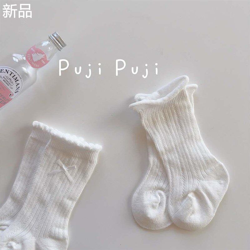 婴儿袜子春夏薄款白色高筒可爱女花边袜宝宝公主袜夏季防新品