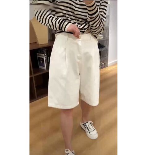 白色阔腿牛仔短裤女夏季薄款大码胖妹妹mm高腰宽松显瘦五分热裤子