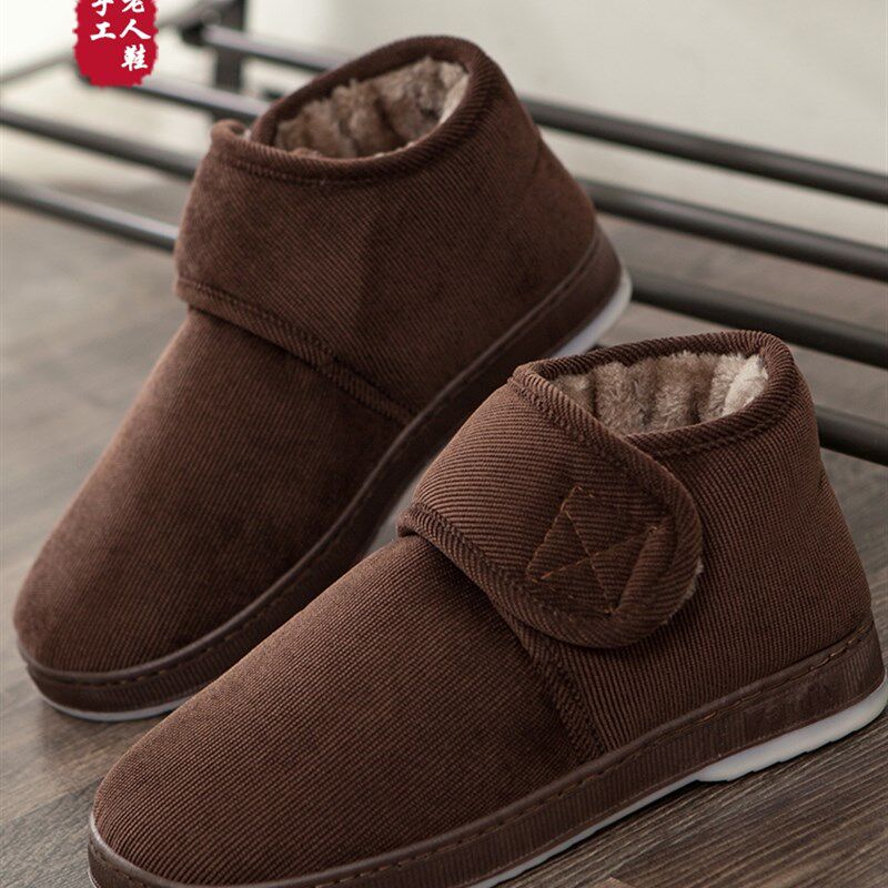 新款秋冬中年老人居家用防滑拖鞋男女包跟加绒保暖厚底柔软妈妈棉