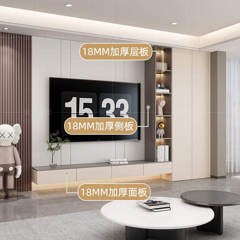 背景墙电视机柜一体书柜客厅储物柜整墙家具全屋定制现代简约柜子