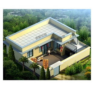 一层平房设计图施工图纸 效果图 1层平房自建房屋图纸 带水电 E1