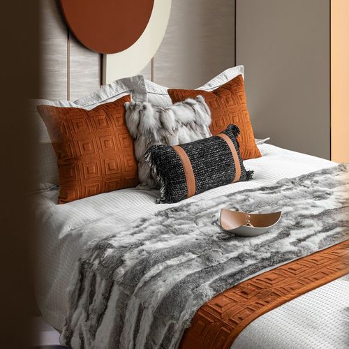 现代轻奢橘色床品软装多件套 样板房展厅陈列四件套抱枕床旗组合