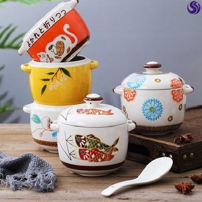 厨房油碗b带盖油罐厨房家用陶瓷有盖搪瓷红油罐调味罐辣油罐猪油