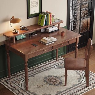 美式 中古风全实木学习书桌书房电脑桌卧室写字现代简约办公桌家用