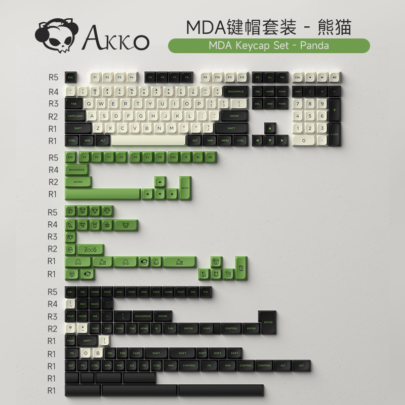Akko MDA高度机械键盘键帽大全套熊猫奥利维亚U北卡蓝霓虹客制化