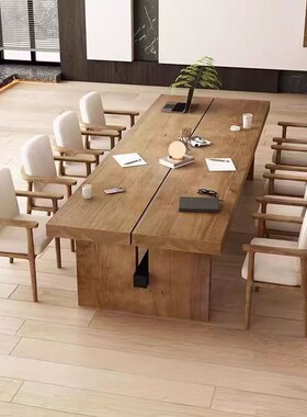 纯实木面板八人6会议桌办公家具公司大型20长条桌3米10原木色8人