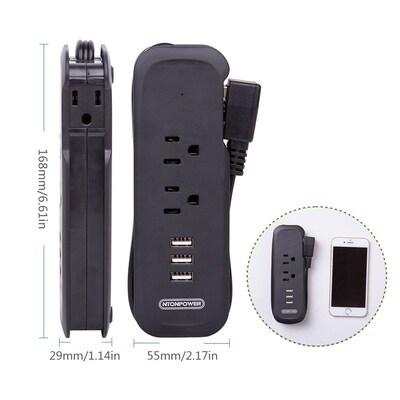 NTONPOWER Portable Travel Power Strip 2 AC 3 USB Electric P