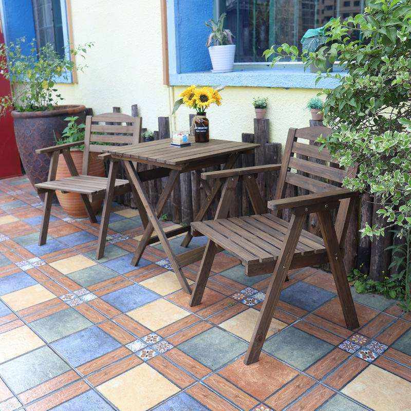 推荐实木休闲创意桌椅组合多用途家用户外露台大气餐桌椅咖啡下午