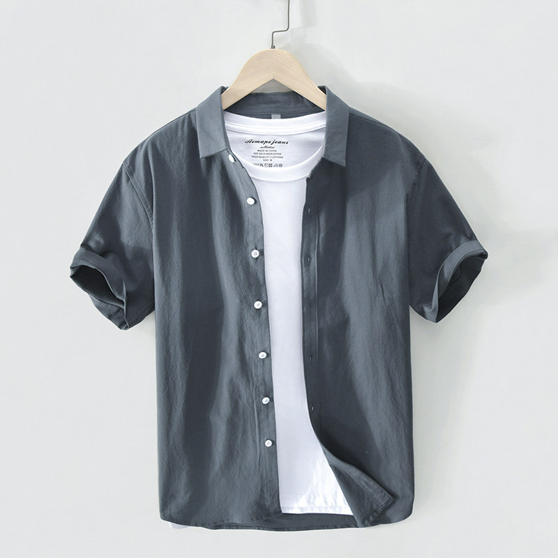 夏季纯棉短袖衬衫男士商务潮流中半袖上衣服全棉男装休闲衬衣薄款