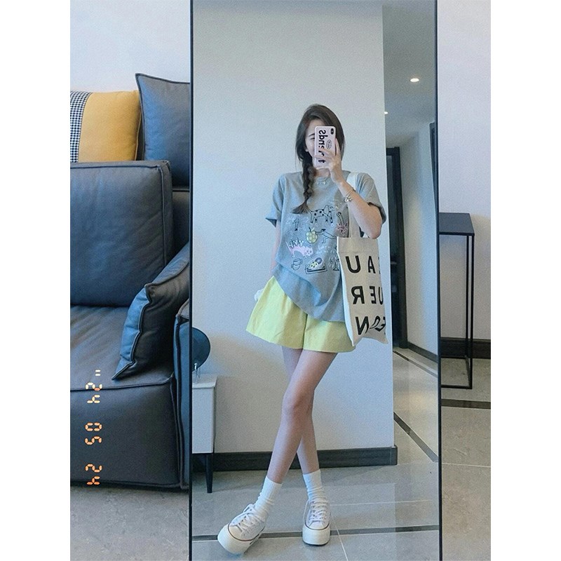 东大门趣味减龄卡通印花短袖T恤女夏季新款宽松显瘦百搭休闲上衣