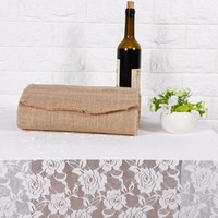 HAZY Vintage Natural Burlap Jute Linen Table Runner Wedding