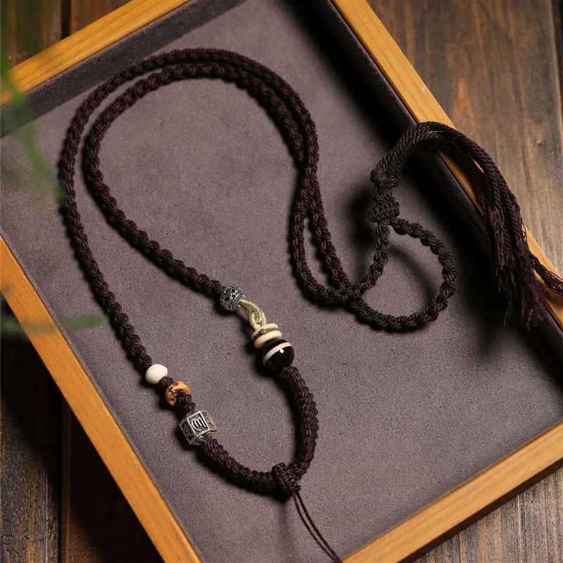 藏式手搓棉线天珠项链绳唐卡佛牌高G档挂绳吊坠绳民族风手工编绳