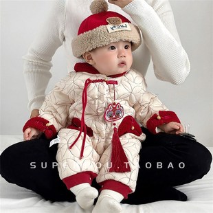 冬季哈衣婴儿连体衣冬装宝宝过年拜年服新中式婴幼儿加厚外出服冬
