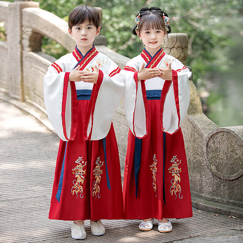 热销汉服男童国学服儿童中国风古装书童服装幼儿园小学生弟子规演