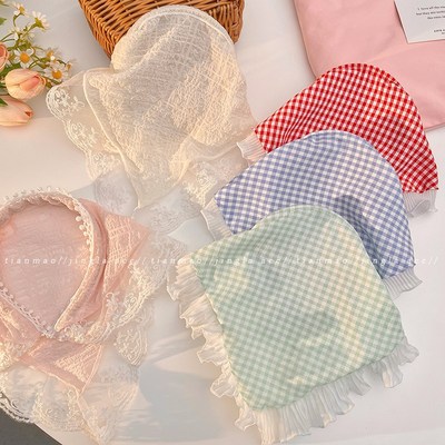 儿童蕾丝头巾发箍夏季女2024新款田园风三角巾薄款方巾发卡头饰品