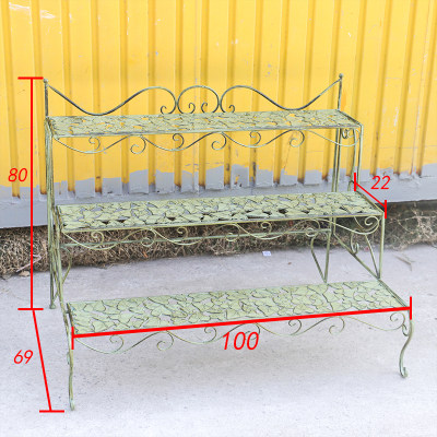 新品铁艺复古做旧绿n色爱心叶子三层楼梯花架室内外实用落地置物