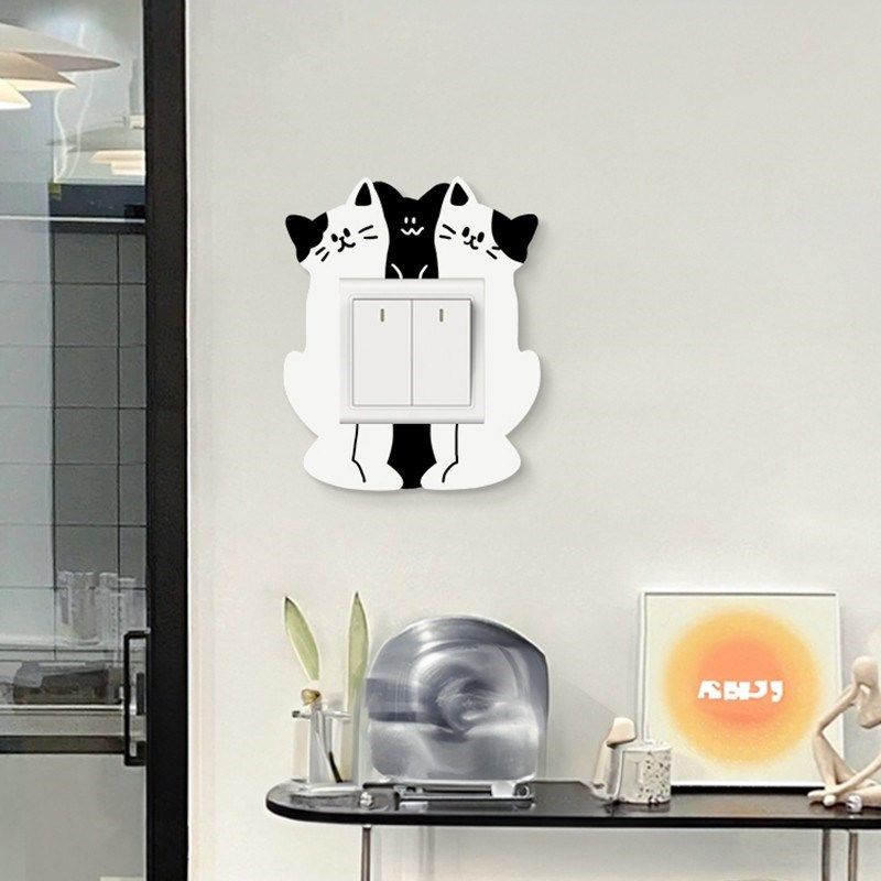 波点猫开关装饰墙贴双开三开插座保护套防水亚克力家用美化边新品,家居饰品,开关贴,淘宝优惠券,粉丝福利购,淘宝优惠卷