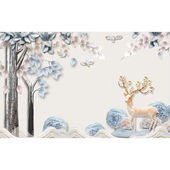 饰壁画麋鹿定制卧室沙发电视背景墙布纸3 8d客厅现代简约北欧式 装