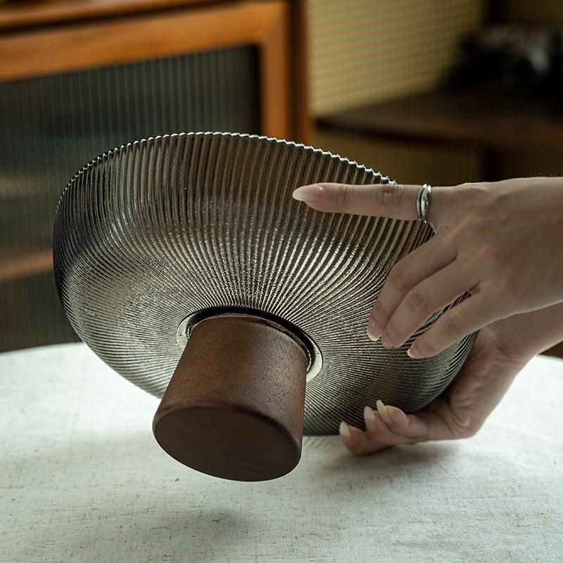 竖条纹实木高脚玻璃水果盘家用客厅茶几前台糖果盘摆件高级感果盘,餐饮具,果盆/果盘/果篮,淘宝优惠券,粉丝福利购,淘宝优惠卷