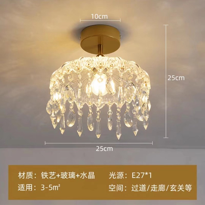轻奢法式过道阳台玄关吸顶灯w复古美式K9水晶床头LED吊灯走廊灯