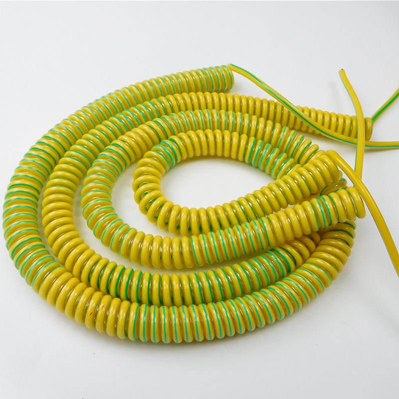 单芯黄绿双色接地PU弹簧线1芯0.5/0.75/1/1.5平方螺旋伸缩线广东