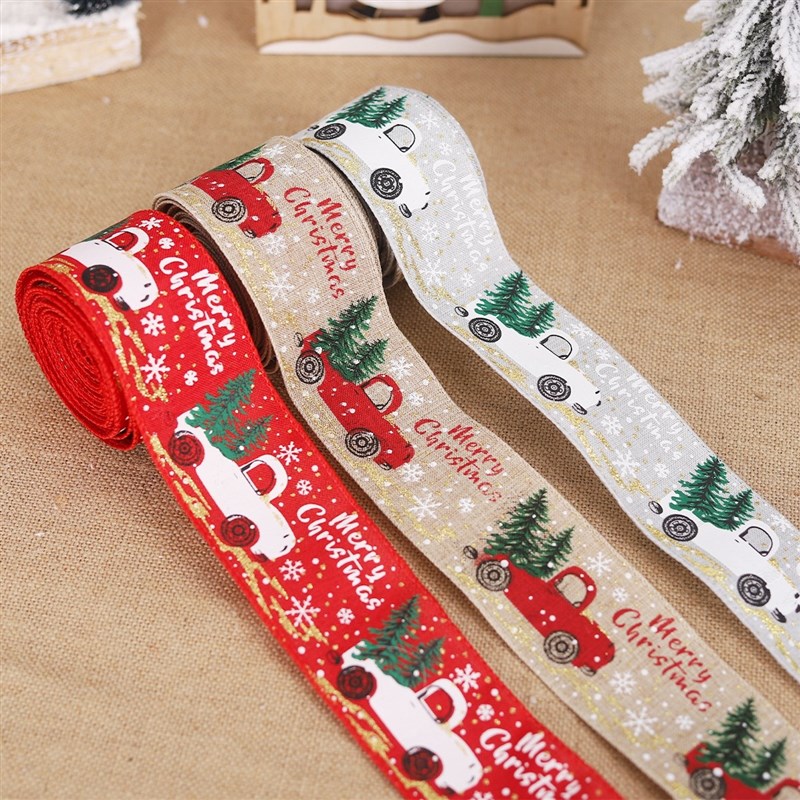 极速Christmas Printed Burlap Ribbons For Gift Christmas Deco