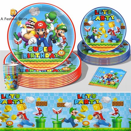 网红Mario Theme Party Decoration Props Disposable Paper Plat