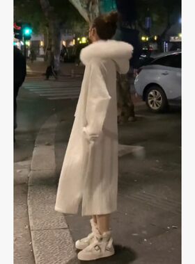 孕妇装长款卫衣过膝秋冬装外套孕期加绒加厚连衣裙冬款毛领大衣