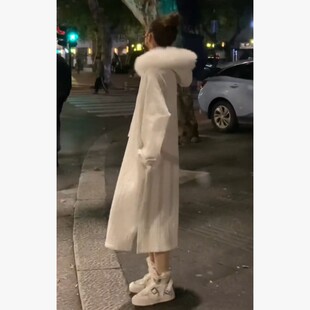 孕妇装长款卫衣过膝秋冬装外套孕期加绒加厚连衣裙冬款毛领大衣
