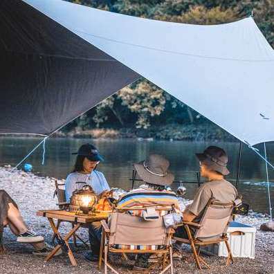 直销夏诺多吉六角蝶形黑胶天幕帐C篷户外露营可携式防晒防雨超轻