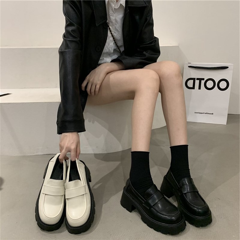 英伦风小皮鞋女夏季松糕厚底小个子乐福鞋时尚复古百搭日系jk单鞋