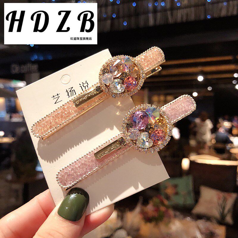网红水晶头e饰品成年人发夹女边夹气质碎发卡子一字夹刘海夹