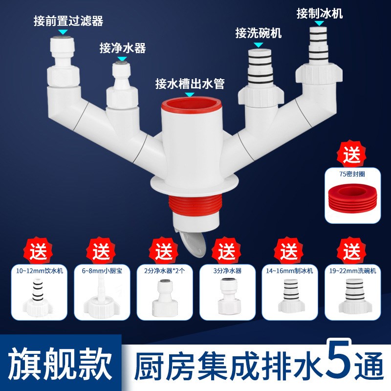小众高货厨房下水管三通洗菜盆排水三头通防臭神器防返臭分水器接