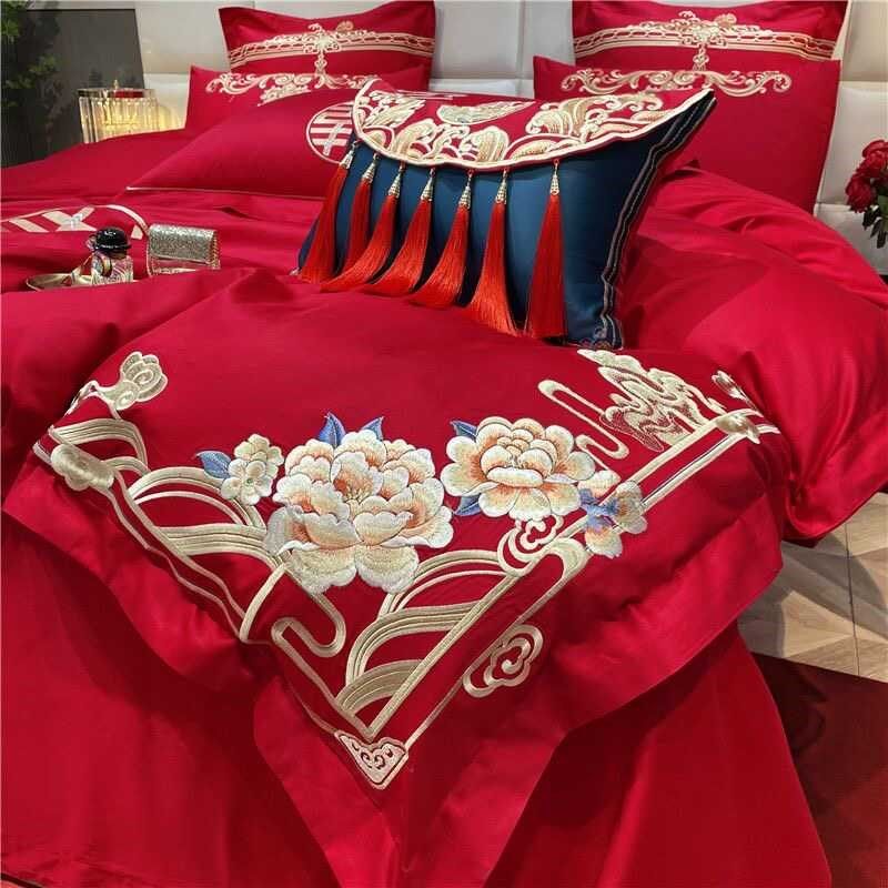 新中式婚庆四件套全棉大红色结婚床上六件套婚嫁喜被纯棉喜字结婚,床上用品,婚庆床品套件,淘宝优惠券,粉丝福利购,淘宝优惠卷