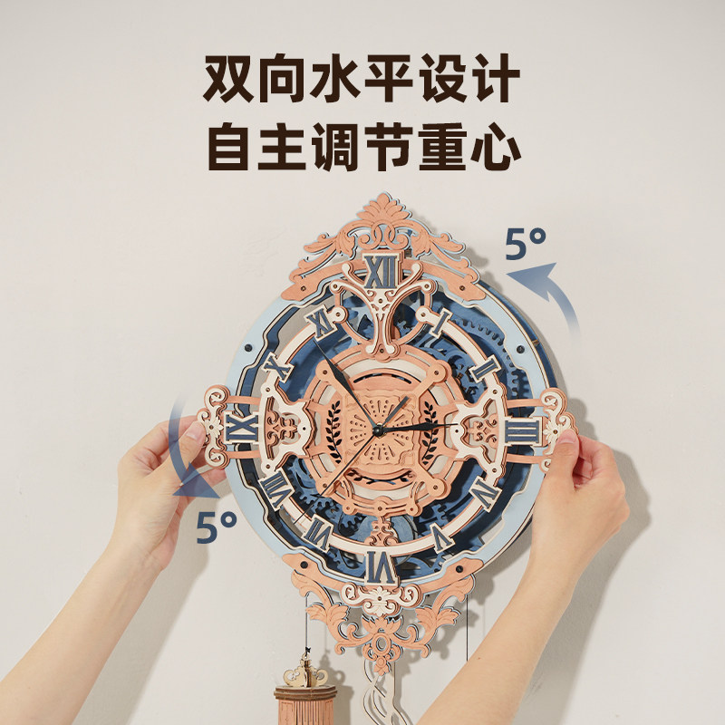 rokr若客罗曼k音符挂钟diy手工拼装木机械风摆件传动模型装饰创意