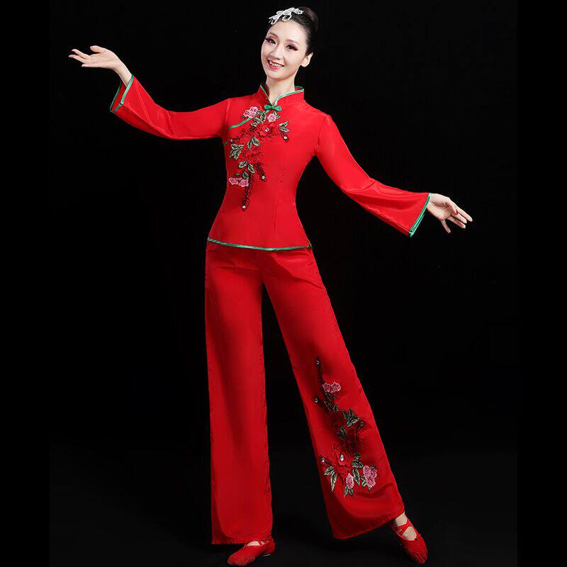 秧中服演出服女2023新款中国年广场舞套装腰鼓服歌老风跳舞衣服装