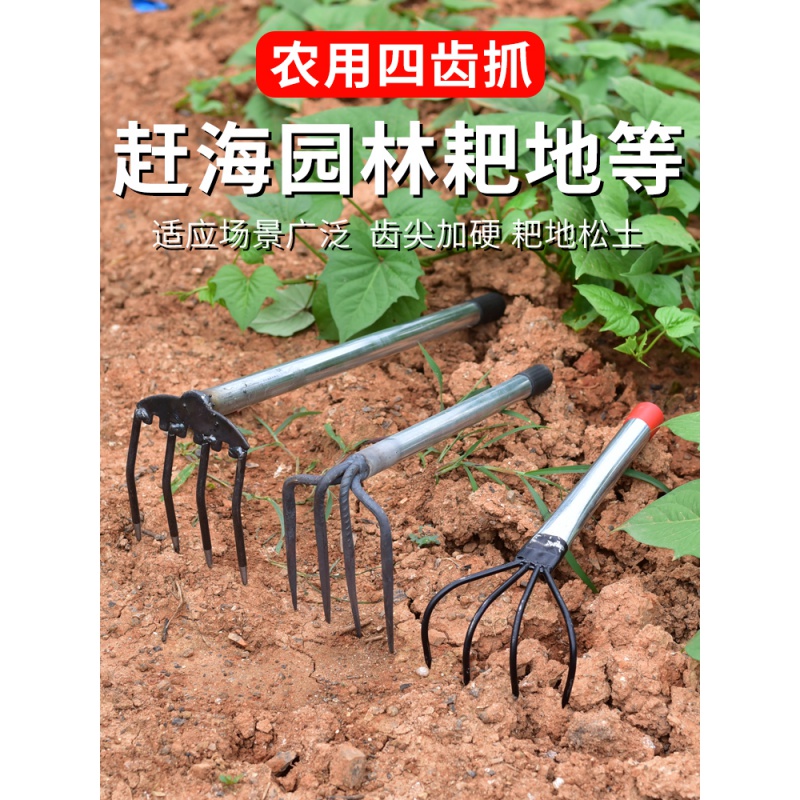 园艺小工具草铁耙子铁p筢子农具钉耙花土钢扒工具松盆草耙四齿钉