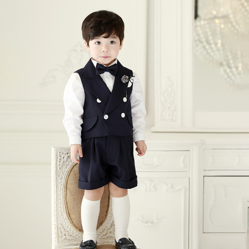 儿童西装套装男童西服r花童燕尾马甲三件套周岁钢琴演出服主持人