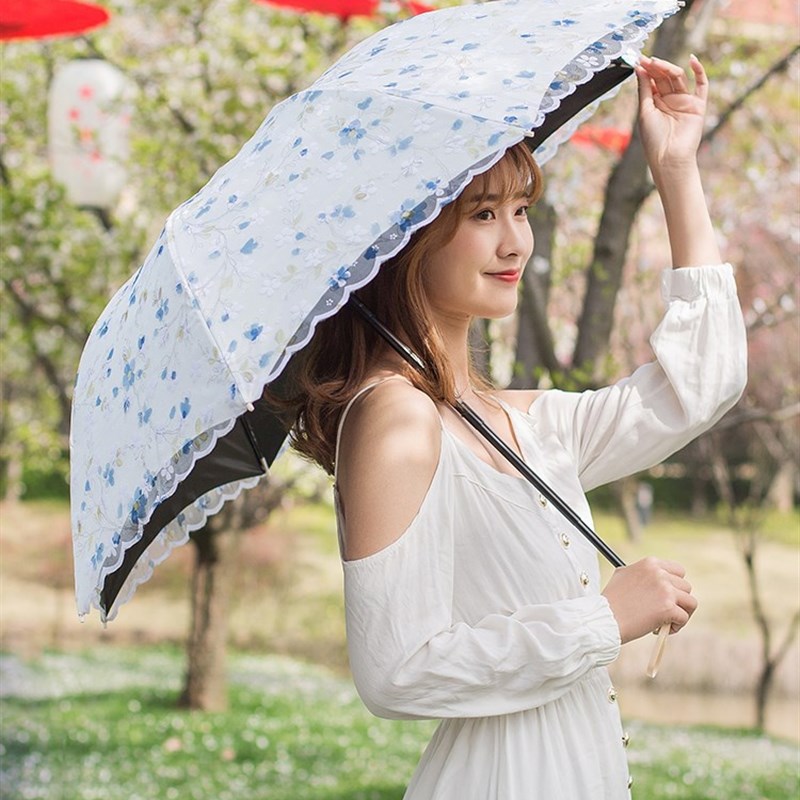 热销高档双层蕾丝刺绣太阳伞女防晒防紫外线公主伞复古遮阳晴雨伞