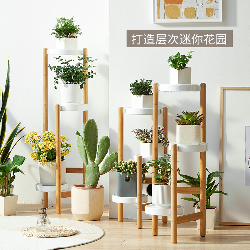 客厅沙发电视柜背景墙两边装饰摆件设落地花架实木头家用角落2022