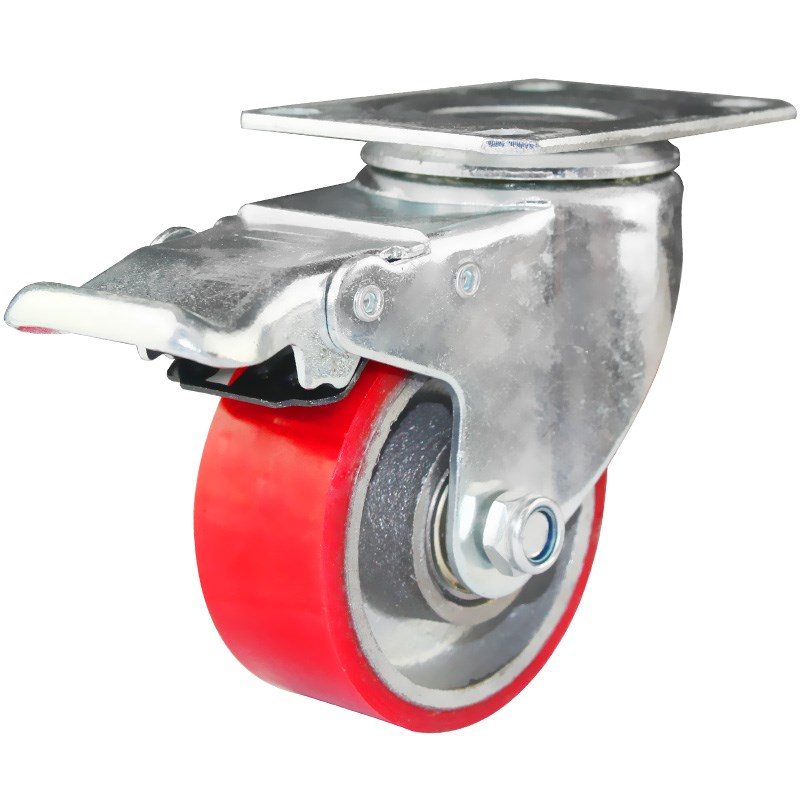 2.5寸3寸4寸5寸手推车轮子铁芯PU轮承重耐磨抗摔聚氨酯万向轮轱辘