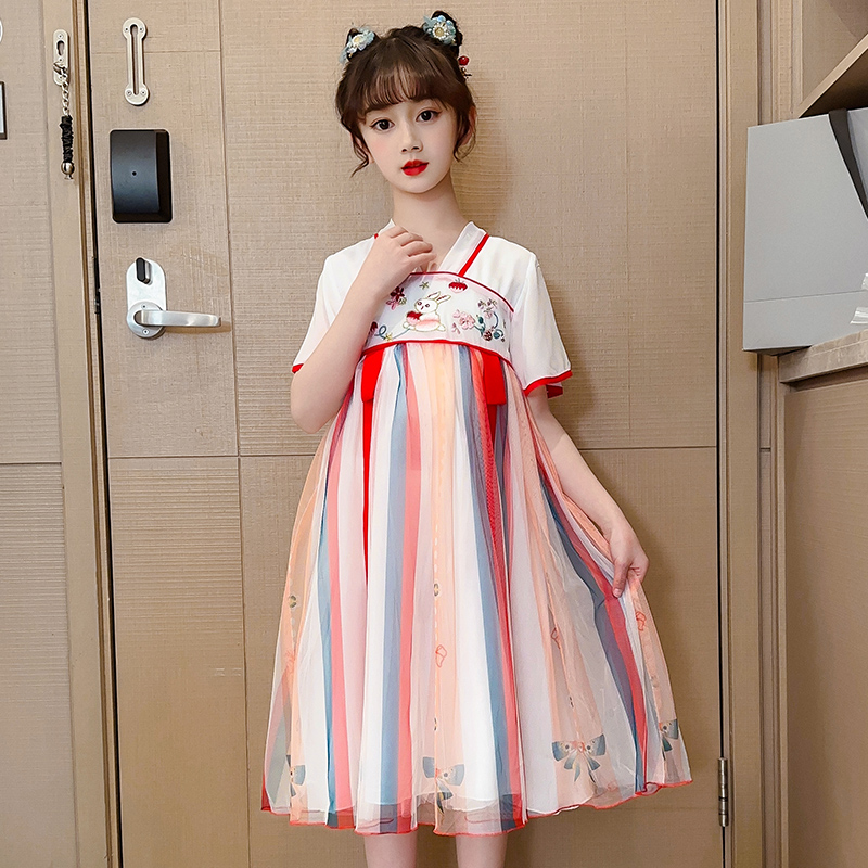 女童夏装汉服连衣裙2023新款儿童表演服中国风女孩古装超仙公主裙