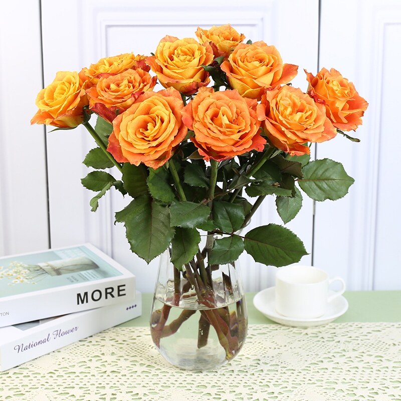 活泼的橙色系欢乐颂玫p瑰花鲜花云南直发奥斯汀花型玫瑰水养鲜切