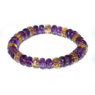 天然黄水晶紫水晶手链紫黄晶手串切面手链车轮盘珠随行手串礼物