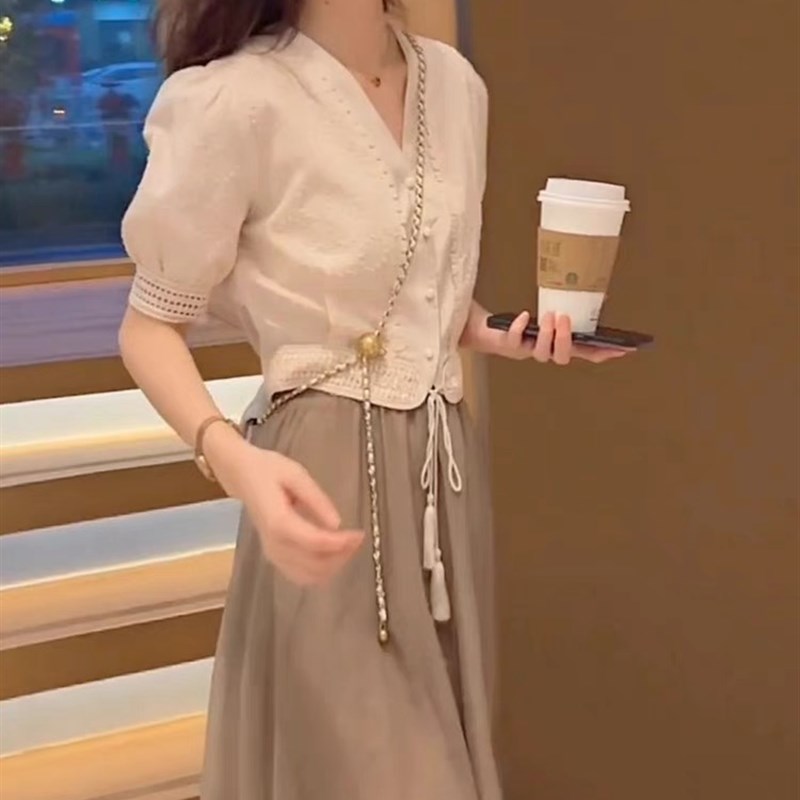 现货小个子显高时尚洋气时髦连衣裙夏季新款女高级感半身裙子两件