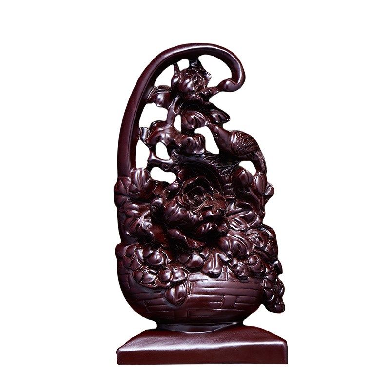 黑檀木雕花篮摆件实木质一篮富贵工艺品家居客厅装饰乔迁开业送礼